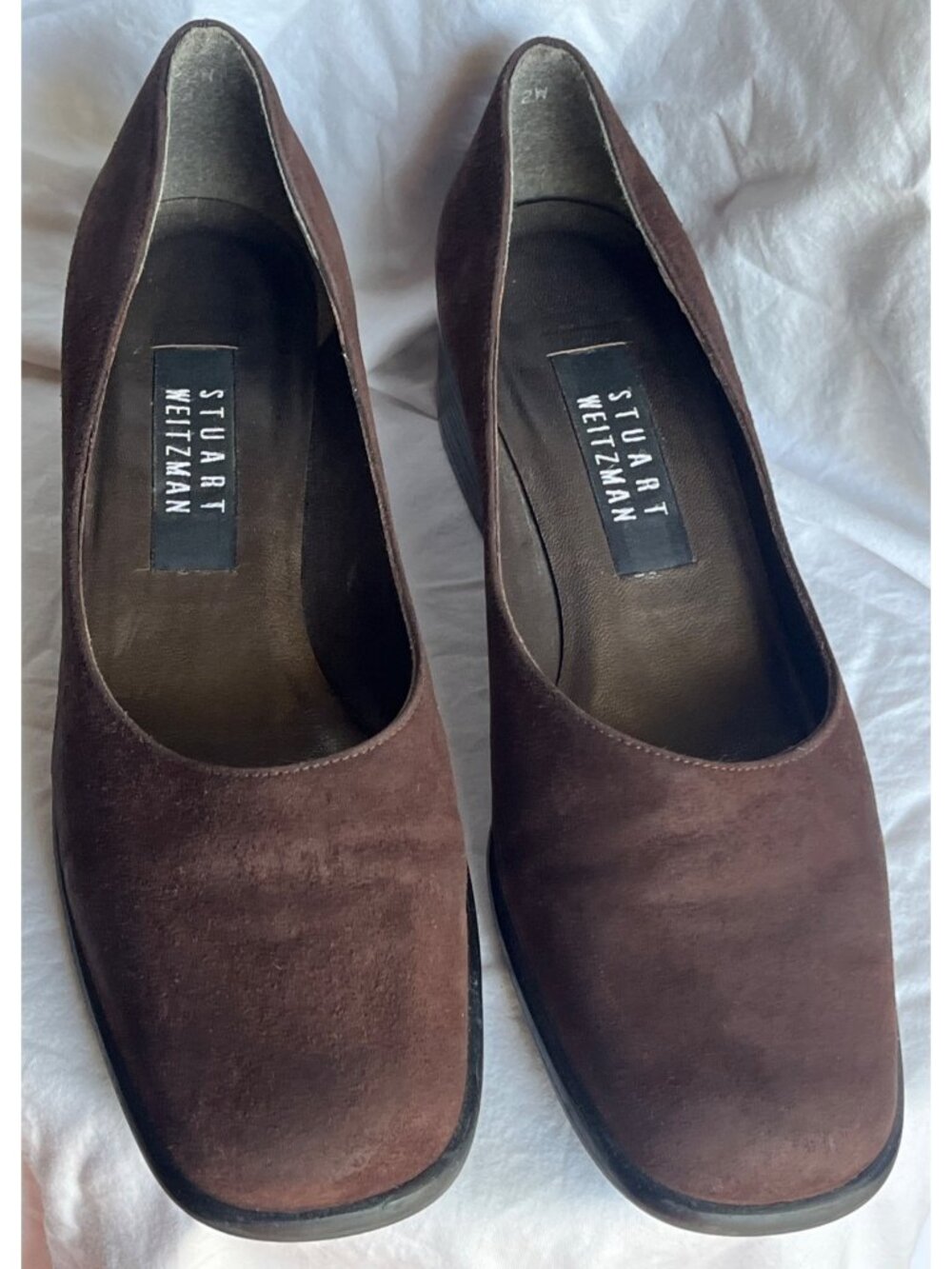 Stuart Weitzman Suede Pumps Brown Leather Square Toe Low Block Heels Wom 7.5/8 - Picture 2 of 9